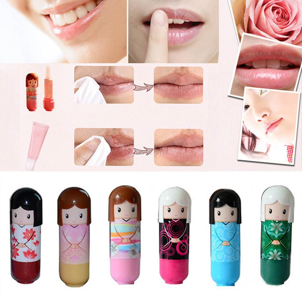 1Pcs Cute Lipstick Lip Gloss Lip Balm Kawaii Doll Pattern Lip Care